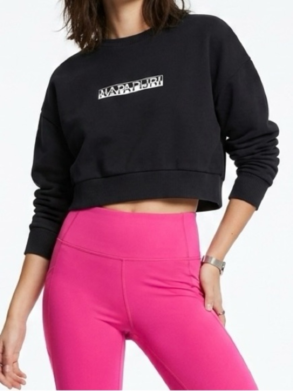 Napapijri Black Box Logo Cropped Sweatshirt Gorpcore Streetwear M